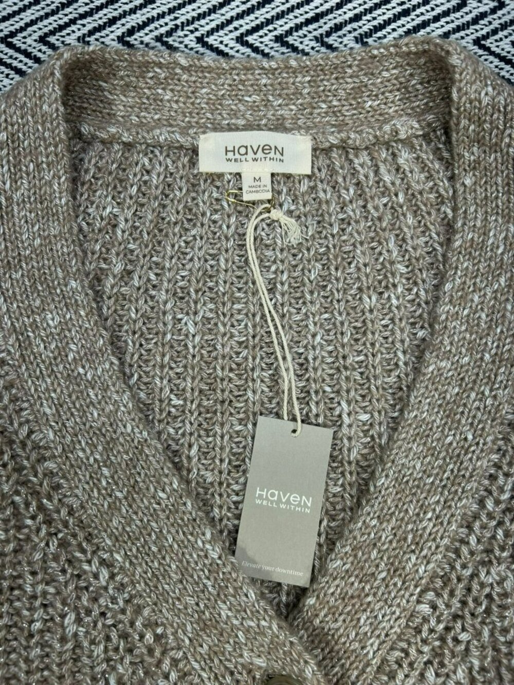 Haven Womens Knit Button Cardigan Taupe Medium Recycled Blend NWT - Picture 2 of 6